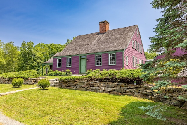 93 Northfield Rd, Litchfield, CT 06759 - cape cod-style house with a chimney, a front lawn, and roof with shingles