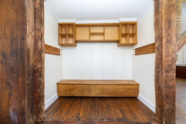 93 Northfield Rd, Litchfield, CT 06759 - mudroom featuring dark wood finished floors and crown molding