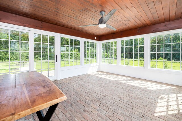 93 Northfield Rd, Litchfield, CT 06759 - unfurnished sunroom with ceiling fan, brick flooring, and french doors