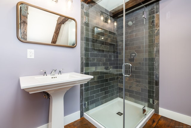 93 Northfield Rd, Litchfield, CT 06759 - bathroom with a shower stall and wood finished floors