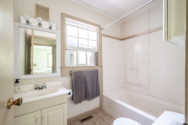 60 Pomperaug Rd, Woodbury, CT 06798 - bathroom featuring vanity, tub / shower combination, tile patterned floors, and crown molding