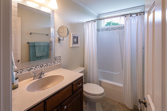509 Main St Unit 6, Old Saybrook, CT 06475 - bathroom featuring vanity, shower / bathtub combination with curtain, crown molding, and tile patterned flooring