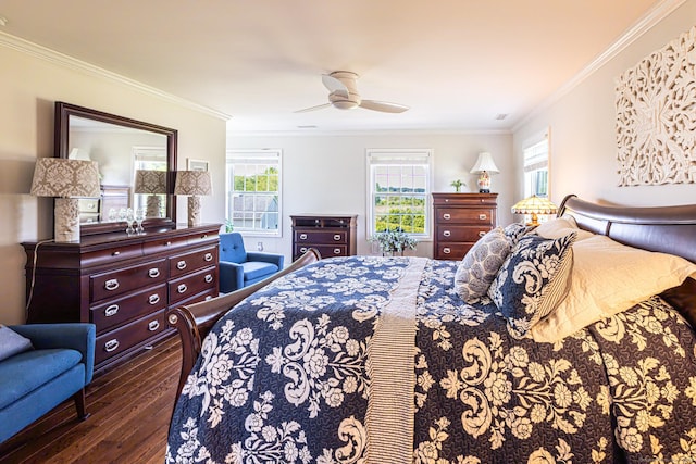 509 Main St Unit 6, Old Saybrook, CT 06475 - bedroom featuring dark wood finished floors, ornamental molding, and a ceiling fan