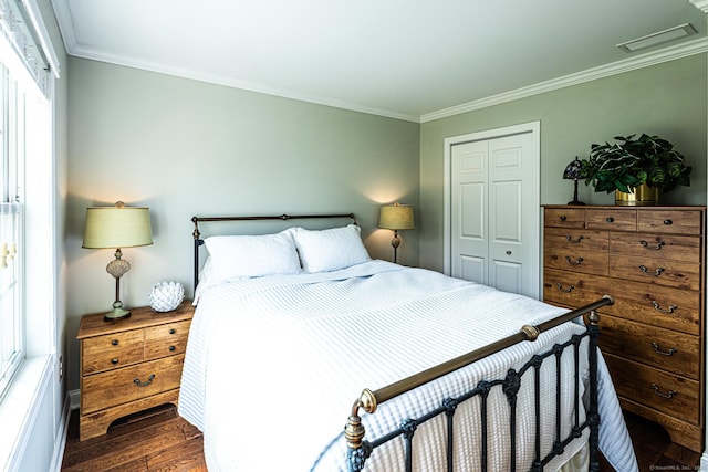 509 Main St Unit 6, Old Saybrook, CT 06475 - bedroom featuring a closet, wood finished floors, and ornamental molding