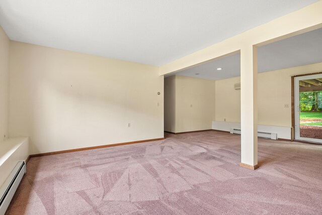 84 Bourbon St, South Windsor, CT 06074 - unfurnished living room with a baseboard radiator, carpet floors, and recessed lighting