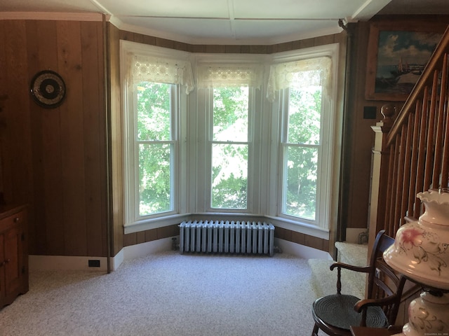 38 Upland Rd, Winchester, CT 06098 - sitting room with radiator heating unit, healthy amount of natural light, carpet flooring, and stairs