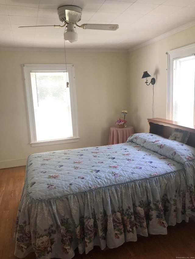 38 Upland Rd, Winchester, CT 06098 - bedroom featuring multiple windows, crown molding, wood finished floors, and a ceiling fan