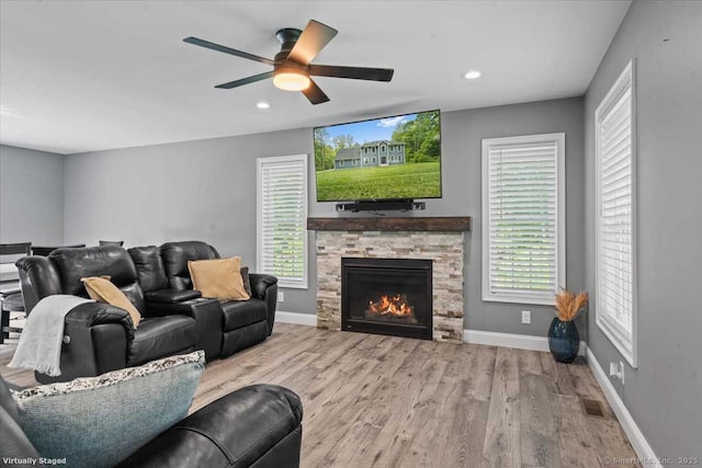 379 Tripp Hollow Rd, Brooklyn, CT 06234 - living room featuring ceiling fan, wood finished floors, plenty of natural light, and recessed lighting
