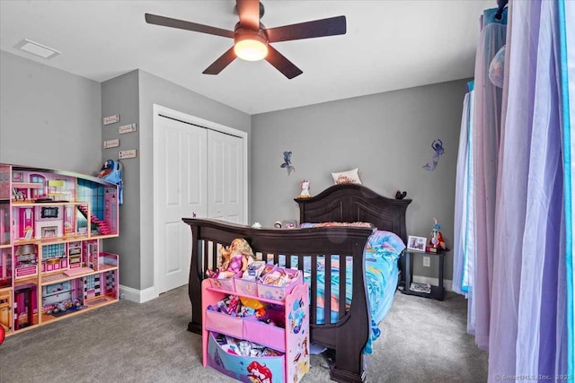 379 Tripp Hollow Rd, Brooklyn, CT 06234 - bedroom with carpet, a closet, and a ceiling fan