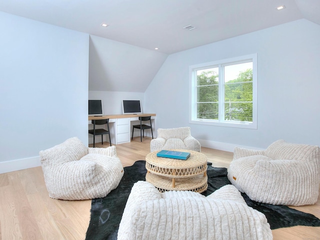 2 Webb Rd, Westport, CT 06880 - living area with vaulted ceiling, a desk, and wood finished floors