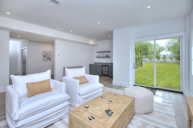 2 Webb Rd, Westport, CT 06880 - living area featuring bar with sink, beverage cooler, and recessed lighting