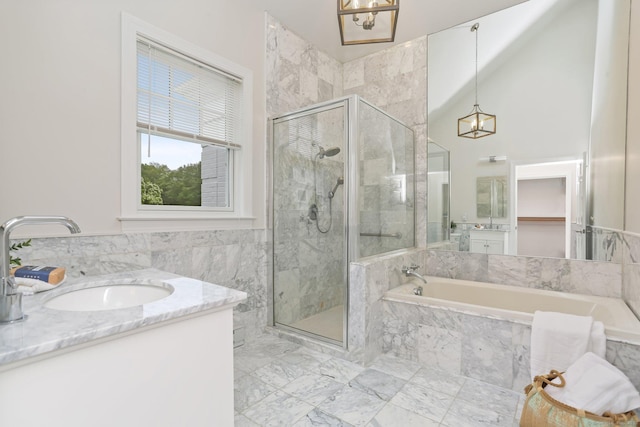 2787 Redding Rd, Fairfield, CT 06824 - full bathroom with a garden tub, vanity, and a shower stall
