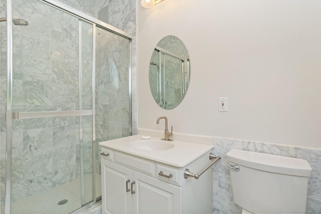 2787 Redding Rd, Fairfield, CT 06824 - bathroom with vanity, a shower stall, and a wainscoted wall