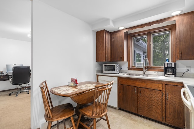 29 Birchwood Dr, Killingly, CT 06241 - kitchen featuring white appliances, light countertops, and a desk