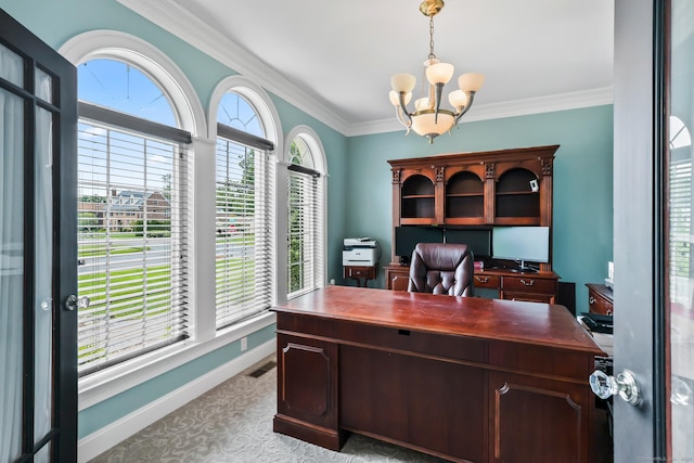 10 Amato Dr, Wethersfield, CT 06109 - carpeted home office featuring a chandelier and ornamental molding