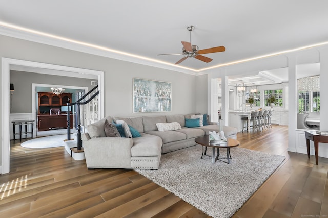 10 Amato Dr, Wethersfield, CT 06109 - living room with wood finished floors, a chandelier, and a ceiling fan