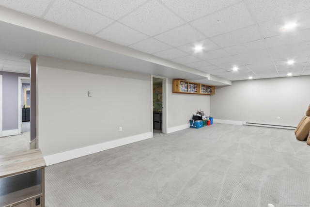 10 Amato Dr, Wethersfield, CT 06109 - finished below grade area featuring carpet floors, baseboard heating, and a drop ceiling