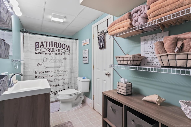 10 Amato Dr, Wethersfield, CT 06109 - bathroom featuring vanity, a paneled ceiling, tile patterned floors, and a shower with shower curtain