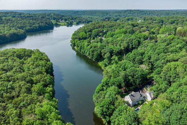 226 Nod Hill Rd, Wilton, CT 06897 - aerial overview of property's location with a heavily wooded area and a nearby body of water