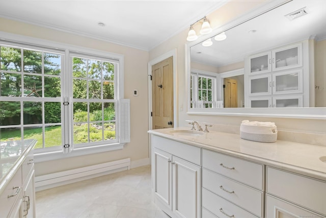 216 Hillspoint Rd, Westport, CT 06880 - full bath featuring double vanity, crown molding, and tile patterned flooring