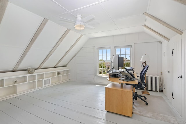 216 Hillspoint Rd, Westport, CT 06880 - office space with radiator, vaulted ceiling, a ceiling fan, and wood finished floors