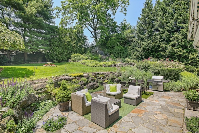 216 Hillspoint Rd, Westport, CT 06880 - view of patio with an outdoor living space and grilling area