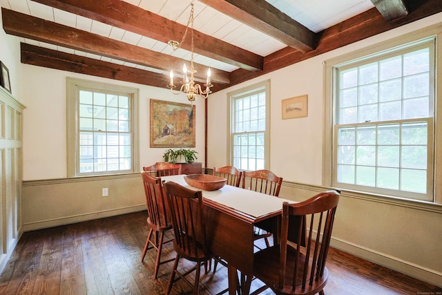 15 Harris Rd, Salem, CT 06420 - dining area with healthy amount of natural light, a chandelier, dark wood-type flooring, and beamed ceiling