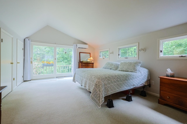 15 Harris Rd, Salem, CT 06420 - carpeted bedroom featuring a wall mounted AC, access to exterior, and lofted ceiling