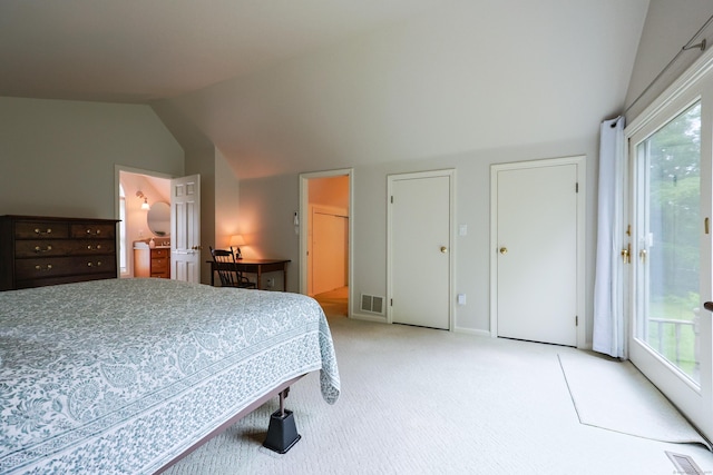 15 Harris Rd, Salem, CT 06420 - bedroom featuring vaulted ceiling, light carpet, and access to exterior