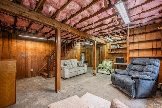 98 Torrington Ave, Canton, CT 06019 - unfinished basement featuring stairs and wood walls