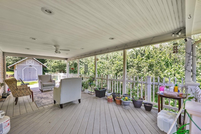97 Benedict Dr, South Windsor, CT 06074 - wooden terrace with a shed and a ceiling fan