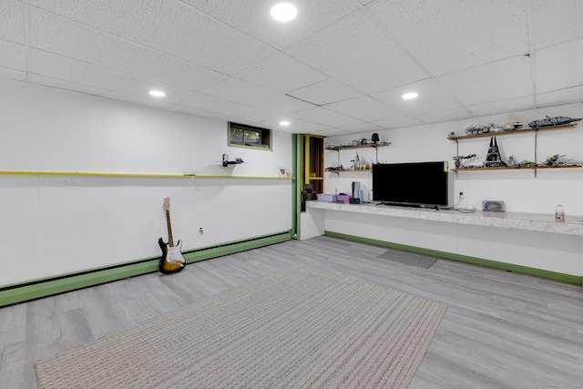 97 Benedict Dr, South Windsor, CT 06074 - game room featuring wood finished floors, a baseboard heating unit, a drop ceiling, and recessed lighting