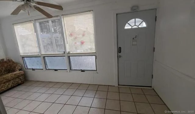 366 Remington St, Bridgeport, CT 06610 - foyer entrance with a ceiling fan and light tile patterned floors