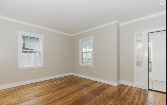 366 Remington St, Bridgeport, CT 06610 - unfurnished room with ornamental molding, wood finished floors, and a smoke detector