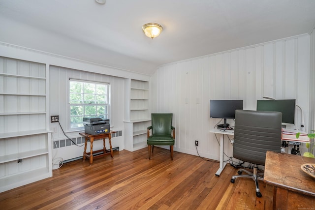 251 Ridgewood Rd, West Hartford, CT 06107 - home office with wood-type flooring, built in shelves, and radiator