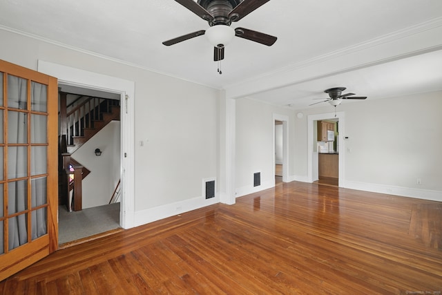 20 George St, Bristol, CT 06010 - empty room featuring a ceiling fan, wood-type flooring, crown molding, and stairway