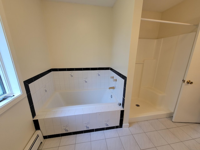 12 Enrico Rd, Bolton, CT 06043 - full bath featuring tile patterned floors, a garden tub, a baseboard heating unit, and a shower