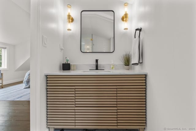 1207 Stillson Rd, Fairfield, CT 06824 - bathroom with vanity and wood finished floors