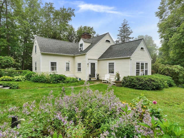 33 Great Pasture Rd, Redding, CT 06896 - view of front of home with a shingled roof, a chimney, entry steps, and a front yard