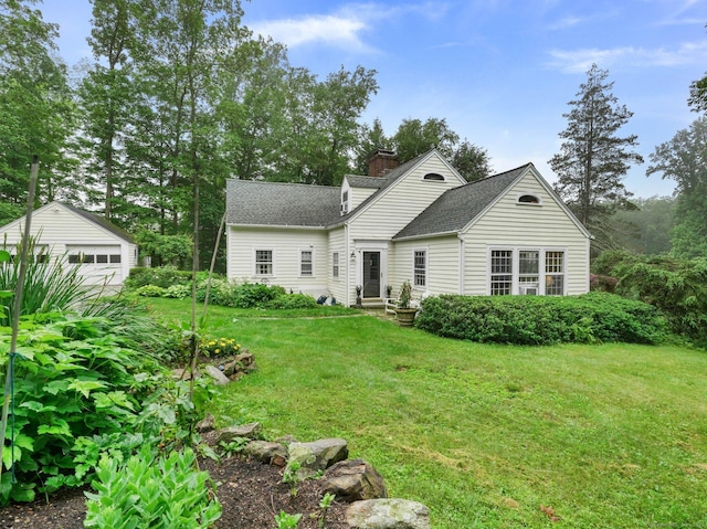 33 Great Pasture Rd, Redding, CT 06896 - view of front of property with roof with shingles, a chimney, a front lawn, and a garage