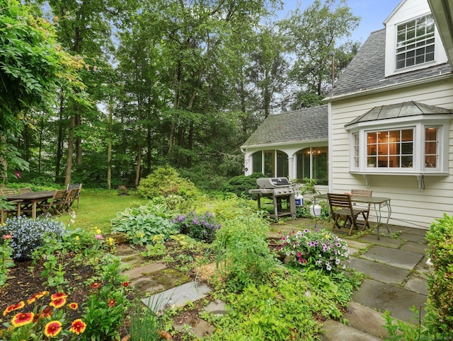 33 Great Pasture Rd, Redding, CT 06896 - view of yard with a patio, a sunroom, and outdoor dining space