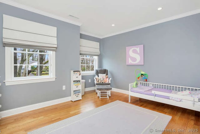 24 Nimitz Pl, Greenwich, CT 06870 - bedroom featuring wood finished floors, crown molding, and recessed lighting