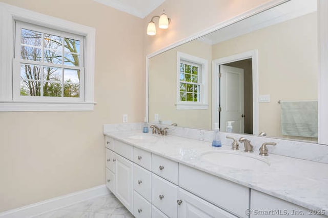 24 Nimitz Pl, Greenwich, CT 06870 - bathroom with double vanity and marble finish floors