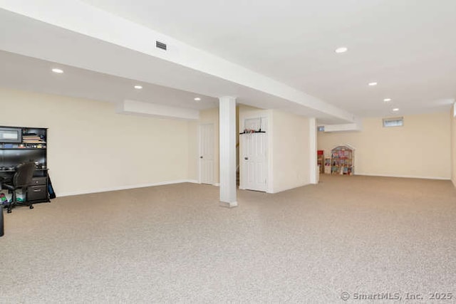 24 Nimitz Pl, Greenwich, CT 06870 - finished below grade area featuring carpet flooring, recessed lighting, and an office area