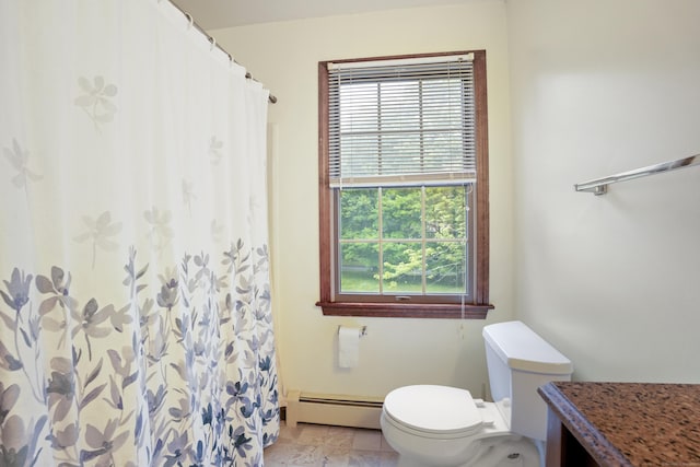270 N Bride Brook Rd, East Lyme, CT 06333 - bathroom with a baseboard heating unit, plenty of natural light, vanity, and curtained shower