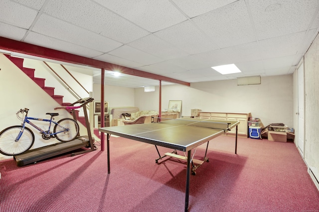 270 N Bride Brook Rd, East Lyme, CT 06333 - recreation room featuring carpet flooring, a drop ceiling, and a baseboard radiator