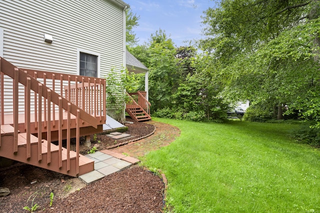 270 N Bride Brook Rd, East Lyme, CT 06333 - view of green lawn featuring stairway and a wooden deck