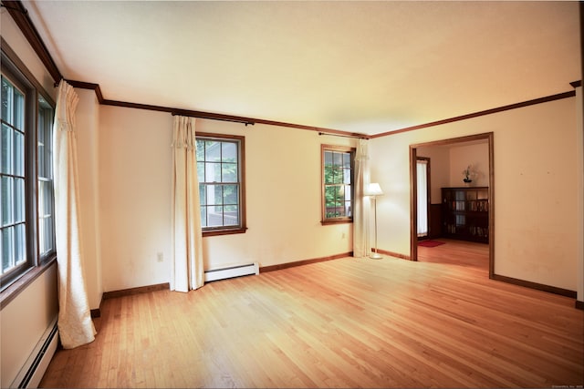 270 N Bride Brook Rd, East Lyme, CT 06333 - empty room featuring baseboard heating, light wood finished floors, and ornamental molding
