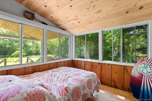 57 River Rd, Clinton, CT 06413 - bedroom featuring vaulted ceiling, wood ceiling, and wooden walls