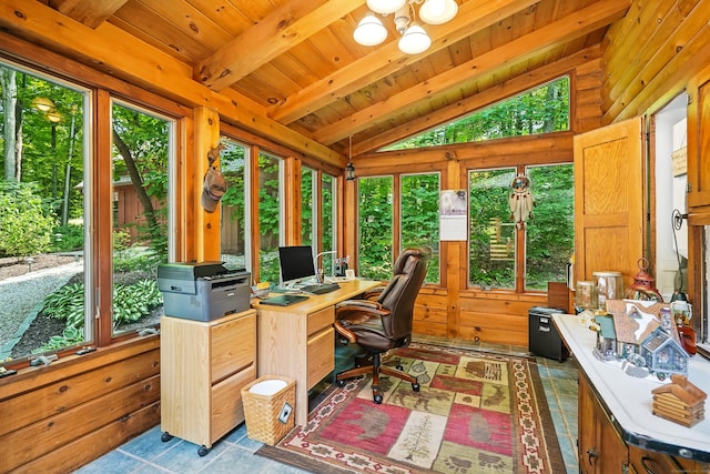 80 Jill Ln, Cheshire, CT 06410 - office area featuring wood ceiling and a chandelier